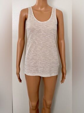J CREW White & Beige Striped Tank Top with Mini Sequins Detail - XS equi…